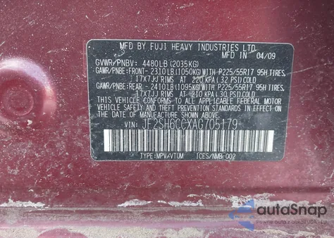 2010 Subaru Forester 2.5X Premium from USA, damaged, VIN JF2SH6CCXAG705179